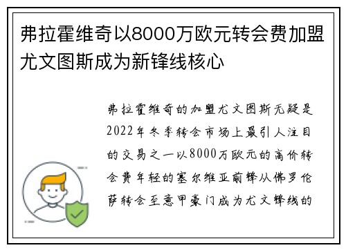 弗拉霍维奇以8000万欧元转会费加盟尤文图斯成为新锋线核心 弗拉霍维奇以8000万欧元转会费加盟尤文图斯成为新锋线核心